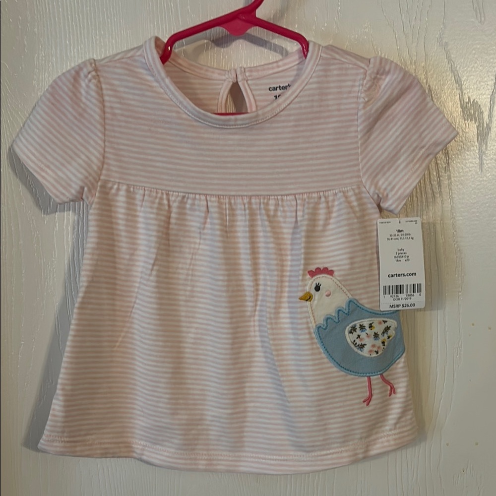 Carter's Pink Striped Kids Top with Chicken Design